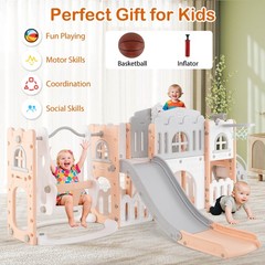 10 in 1 Toddler Swing and Slide Set w/Basketball Hoop, Telescope, Storage Space
