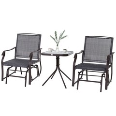 Small-Space Glider Set: 2 Steel Gliders + 18″ Table, Breathable Gray Mesh, 352lb