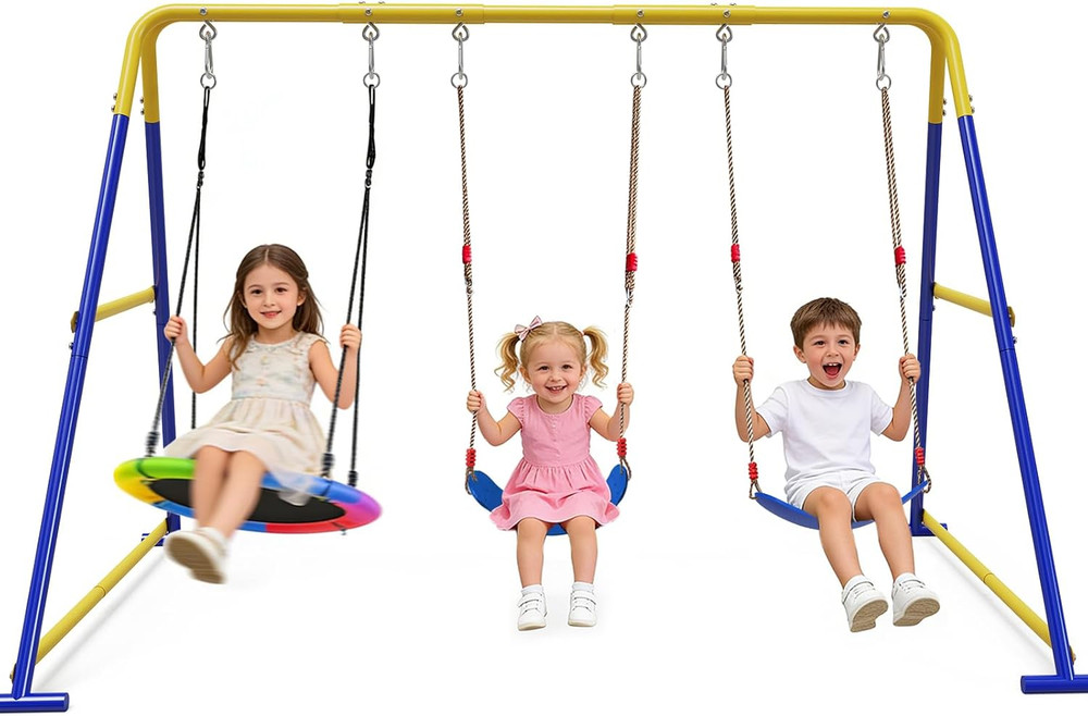3-In-1 Swing Set for Backyard for Kids, with 1 Platform Swing, 2 Belt Swing, 600