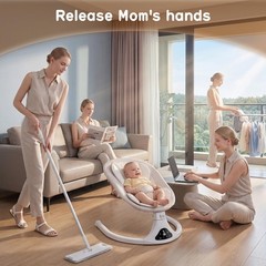 Electric Baby Swing Remote Control 5 Speeds Detachable Seat Grey 0-12M