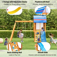 Wooden Outdoor Swing Set 3 in 1 Swing Set outdoor Children’s Playset with Slide