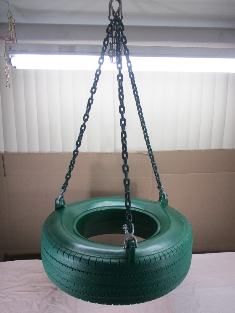 LARGE Green Plastic Tire Swing Swing Set Seat with Coated Chain