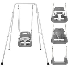 3 in 1 Toddler Swing Set with Metal Stand Indoor Outdoor Baby Swing Gray
