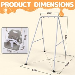 3 in 1 Toddler Swing Set with Metal Stand Indoor Outdoor Baby Swing Gray