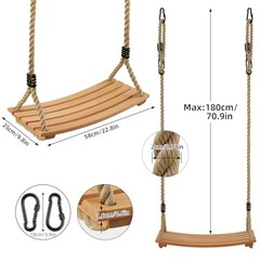 Hanging Wooden Swing, Tree Swings for Adults/Kids with 22.8×9.8×0.6 inch Beige