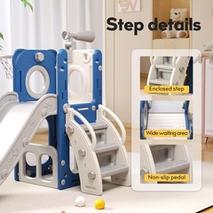 6 in 1 Toddler Playset Slide for Kids with Basketball Hoop Ball Ring Kids Slide
