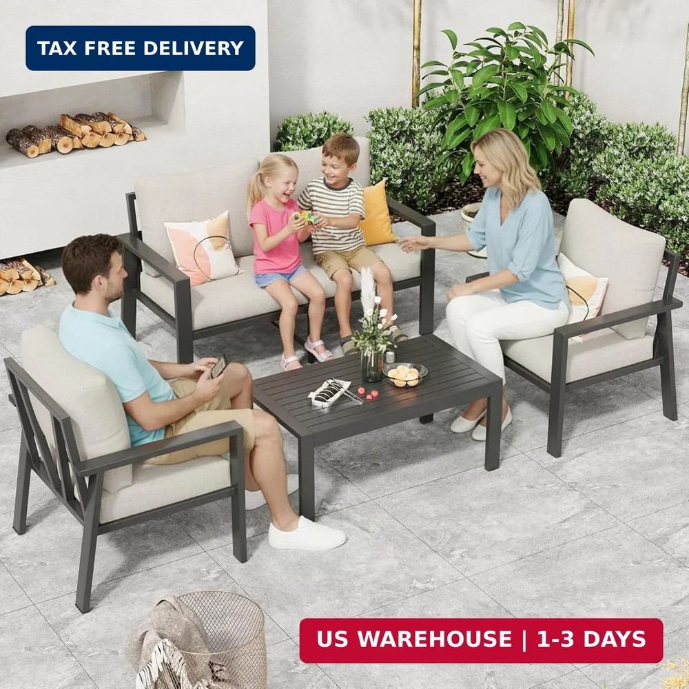4-Piece Aluminum Outdoor Patio Furniture Sets All-Weather Patio Conversation Set