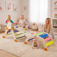 Climbing Toy Set w/ Arch, Foldable Ladder & Wooden Indoor Playground Jungle Gym