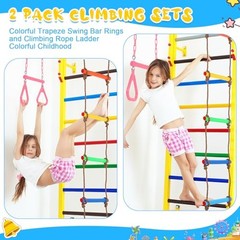 2 Pack Gym Swing Sets 48” Trapeze Swing Bar Monkey Bar Heavy Duty Chain Pink