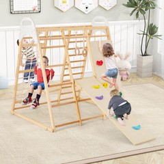 Costway 8-in-1 Jungle Gym Playset, Wooden Climber Play Set w/ Monke