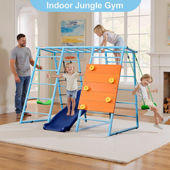 6-in-1 Indoor Climbing Dome Playset with Slide, Swings, and Monkey Bars