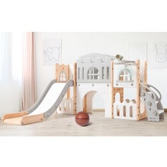 8 In 1 Toddler Slide & Climber Set Pink-Gray Indoor Outdoor Playground for Kids