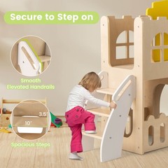 7-in-1 Toddler Slide Set Wooden Castle-Shaped Entertainment Activity Center