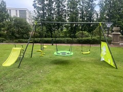 6 Function Swing Set w/ Net Swing, Slide, Hoop, 440 lbs, Green