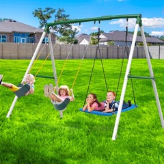 660lb 7.5ft Metal Heavy Duty 3 Swings Swing Sets for Backyard Outdoor Playground
