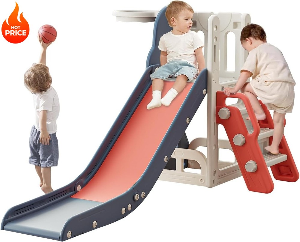 6 in 1 Toddler Kids Climber Slide with Storage Space Non-Slip Steps Playset
