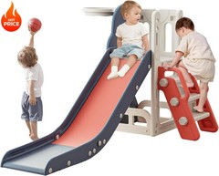 6 in 1 Toddler Kids Climber Slide with Storage Space Non-Slip Steps Playset