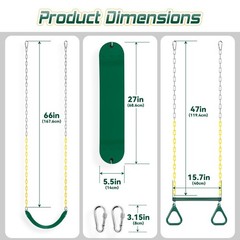 16″ Trapeze Swing Bar with Gym Ring & Toddler Swing, Swing Set Accessories wi…