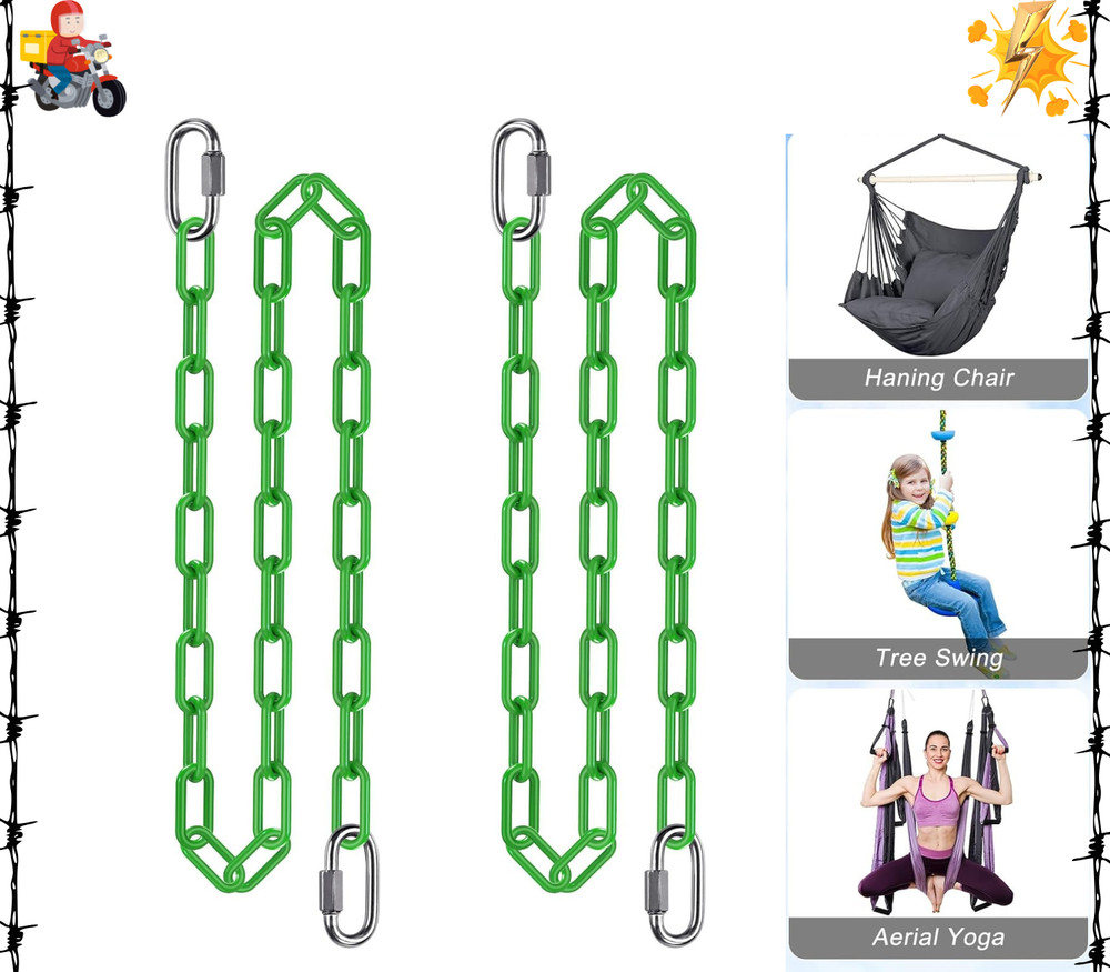 2Pcs 80″ Coated Swing Chain with Carabiners 1000 Lbs Capacity Heavy Duty Hanging