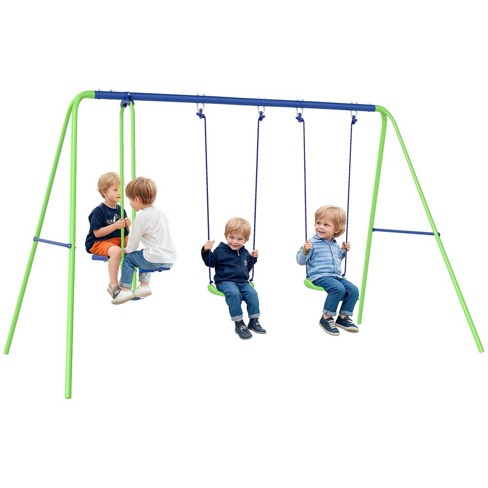Green Metal A-Frame Swing Set with Glider 110.25x55x70 for Kids