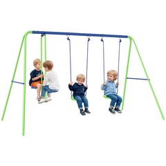 Green Metal A-Frame Swing Set with Glider 110.25x55x70 for Kids