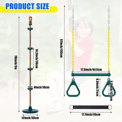 2 Set Gym Ring Trapeze Swing Bar and Climbing Rope with Platforms Disc Heavy …