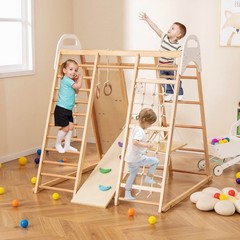 Costway 8-in-1 Jungle Gym Playset, Wooden Climber Play Set w/ Monke