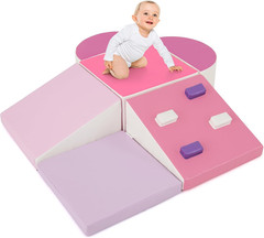 Climbing Toys for Toddlers, 6 Pieces Baby Foam Blocks Soft Play Set with PU Leat