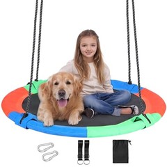 43″ Tree Swing for Kids Outdoor, Waterproof Large Round 43″-blue Green Orange
