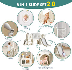 8 in 1 Toddler Slide Set, Kids Slide for Toddlers, Toddler Climber Slide Playset