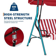 3-Seat Patio Swing: Adjustable Canopy, Heavy-Duty Steel, Waterproof Cushions
