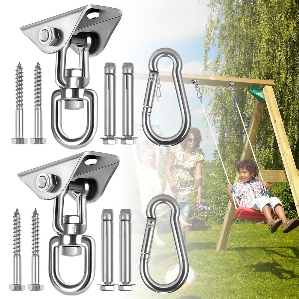 2-Pack Hammock Hanging Kit, 360-Degree Swivel Heavy-Duty Swing Hooks, Support…