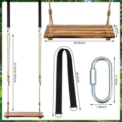 2 Pcs Wood Swing Seat Carbonized Hanging Wood Tree Swing Adjustable Anticorro…