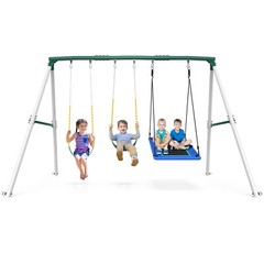 660lbs Heavy Duty Metal Swing Set 7.3ft Tall Frame Kids Swing Set with 3 Swings