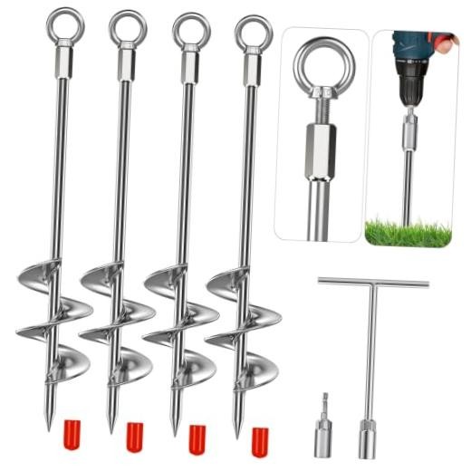 Ground Anchors Screw in Set of 2/4/8, Trampoline Anchors High Wind 18″-4PCS