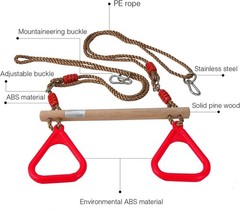 Sturdy Wooden Trapeze Swing Bar with Gym Rings for Kids – Indoor & Outdoor Fun