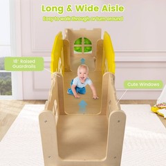7-in-1 Toddler Slide Set Wooden Castle-Shaped Entertainment Activity Center