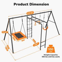 Heavy-Duty Metal Swing Set for Backyard Outdoor Playset w/ Monkey Bars, 2 Swings