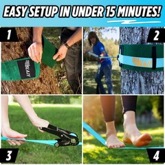 60ft Slackline Kit for Backyard Fun – Ninja Warrior Obstacle Course, Kids & Adul