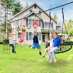 50 Ft Ninja Warrior Obstacle Course for Kids with Tree Swing, Portable Slackline