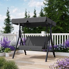 Garvee 3-Seat Outdoor Patio Swing w/ Stand, Adjustable Canopy, Heavy Duty, Grey