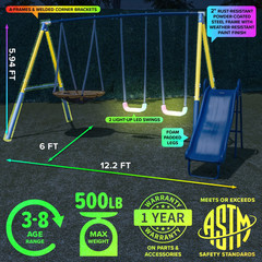 Starlight Metal Swing Set for Kids Ages 3–8 with 2 LED Swings, Saucer Swing, 5Ft