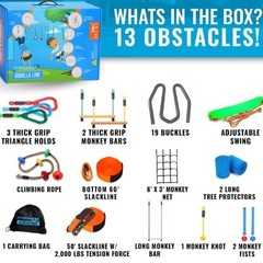 Hyponix Ninja Warrior Obstacle Course for – 2 x 60 ft Slackline with 13 Outdo…