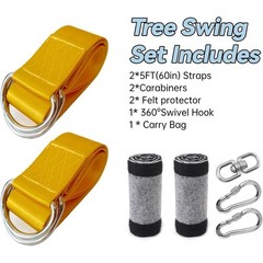 2 Pack 5FT Tree Swing Hanging Straps Kit, 2000 LBS,Gold | Comes with Safety S…