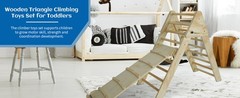 Pikler Triangle Ladder with Ramp and Slide, Wooden Foldable 2-in-1 Climber