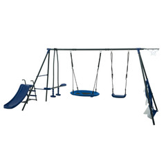 Outdoor Swing Set 6 Functions w/ Net, Slide, Glider Ages 3+ 440lb