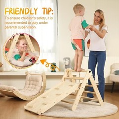 “Pikler Triangle Set with Cushion, 7-in-1 Montessori Climbing Toys for Toddlers”