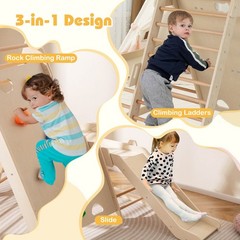 3-In 1 Jungle Gym Playground for Toddlers w/ Extended Slide & Wooden Climber