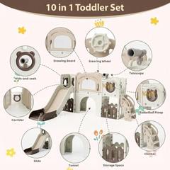 10-in-1 Toddler Slide Set Kids Climber Playset Playground with Whiteboard |