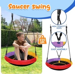 A-Frame Swing Set 500lbs Metal Kids 2in1 Saucer Belt